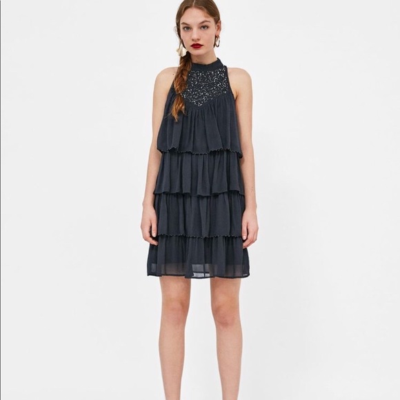 Zara Basic XS Bejeweled ruffle dress XS w/TAGS - Picture 6 of 7